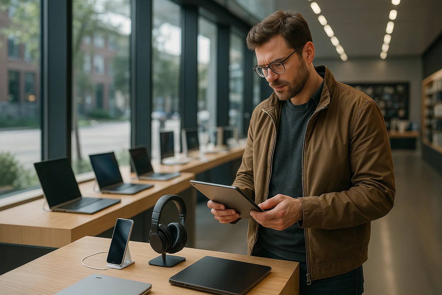 Hombre adquiriendo una tablet con Crédito Favorito en Megamaxi