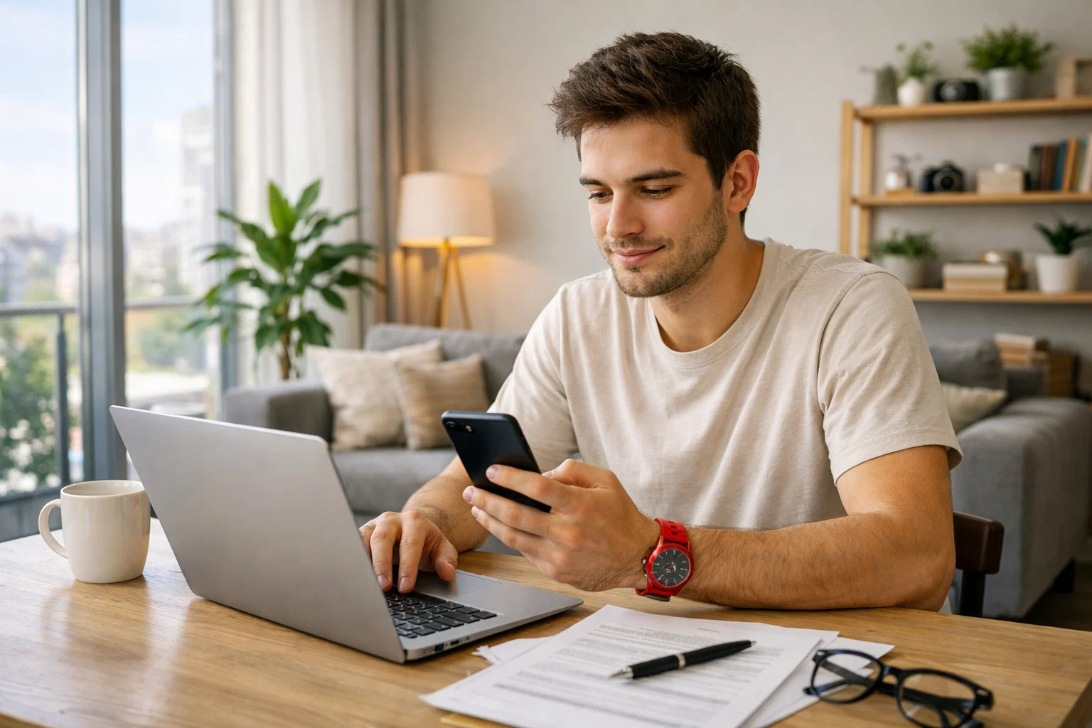 personas llenando formulario de credito online en su computador o celular en su hogar o departamento